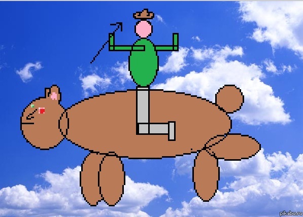 Человек, на летающем медведе