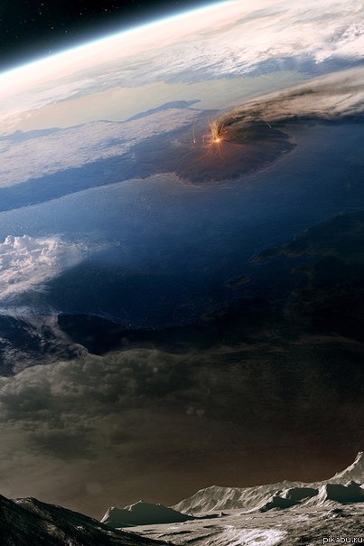 Извержение вулкана,вид из космоса | Пикабу