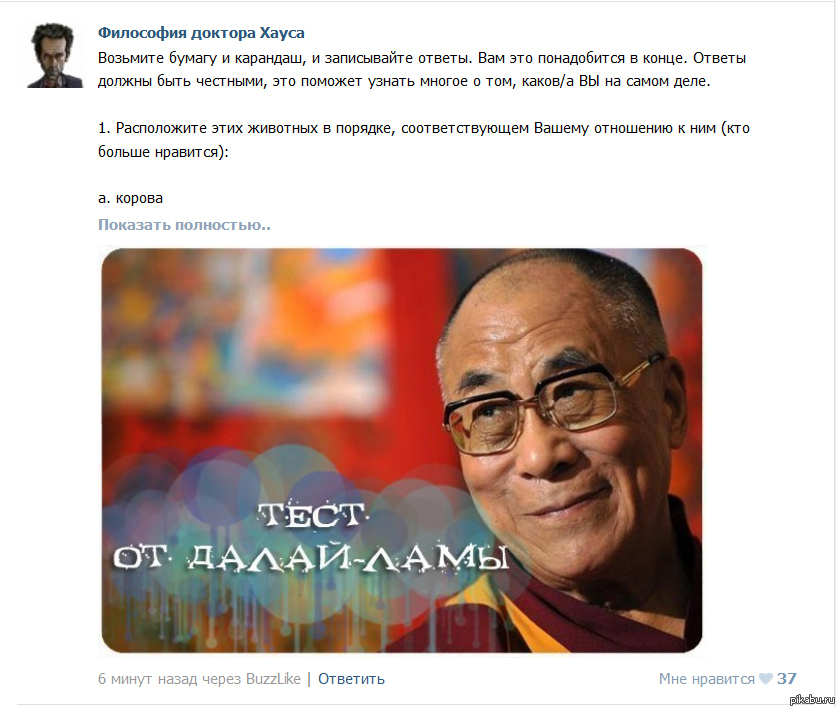ага, блять, Далай-Лама на досуге тесты пишет для вк