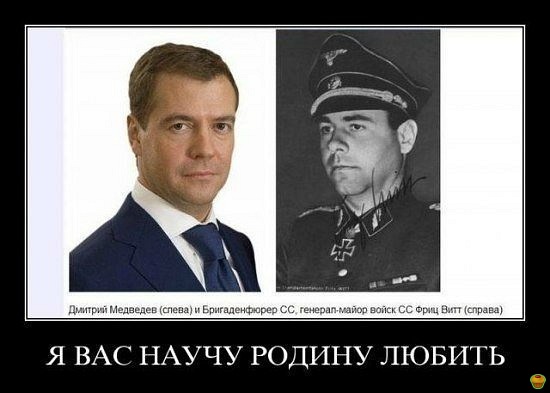 Учим любить родину. Медведев демотиваторы. Медведев похож на Гитлера.
