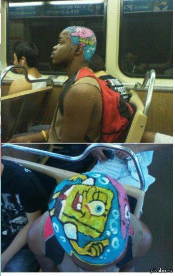 СпанджБоб на голове