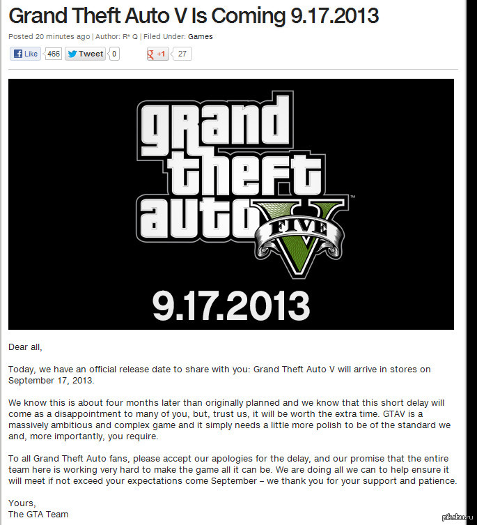 Rockstar...   ? http://www.rockstargames.com/newswire/article/48591/grand-theft-auto-v-is-coming-9172013.html