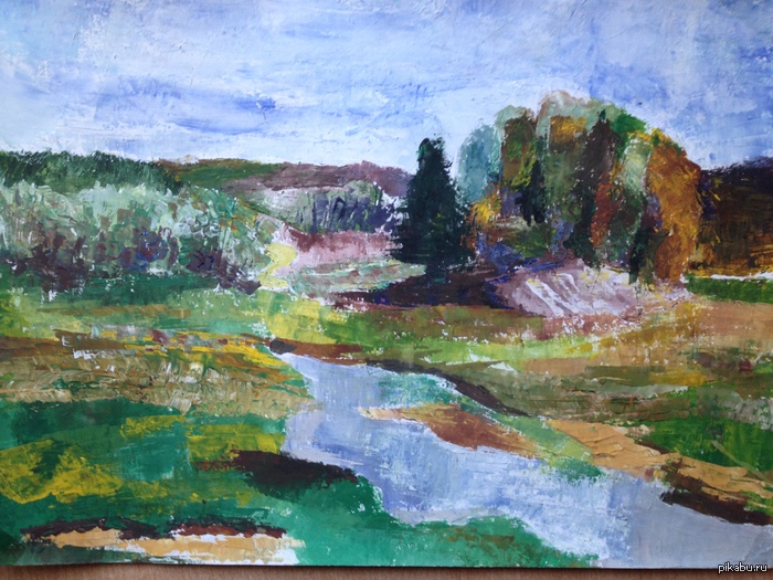 Пейзаж. Оригинал, с которого срисовывал назывался "Речка Свинка" :D. Формат А3