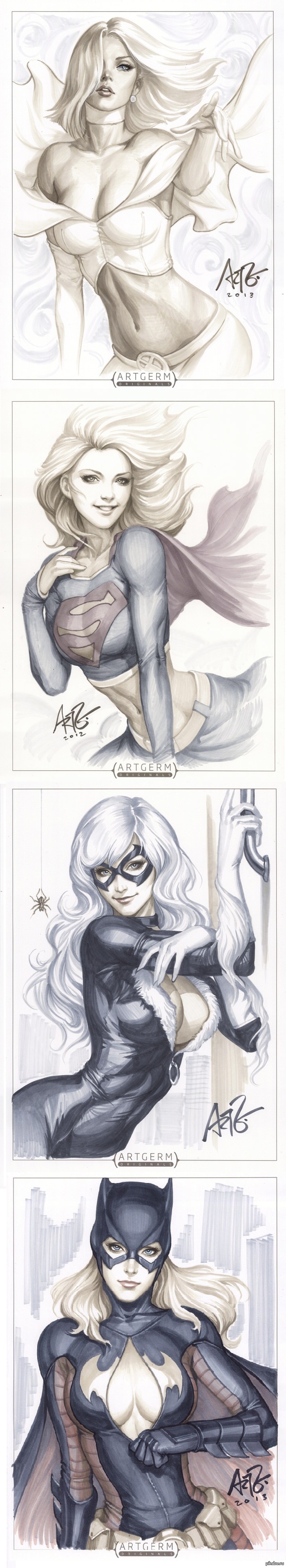 Stanley Lau Superhero Art (Long) - Emma Frost, Supergirl, Black cat, Batgirl, Batgirl, Artgerm, Art, A selection, Dc comics, Marvel