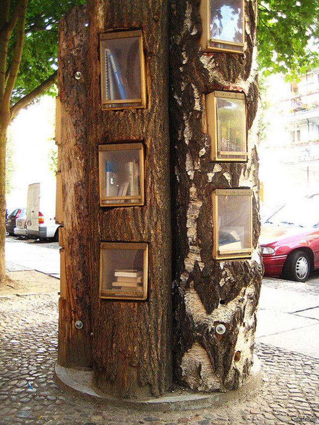 Library tree. Книжная инсталляция. Инсталляция дерево. Уличная библиотека. Шкаф для буккроссинга уличный.