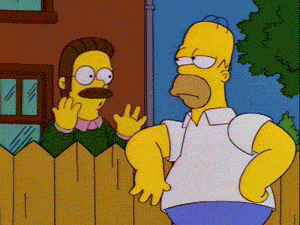 When someone gets too involved with history. - Story, Homer, The Simpsons, GIF, Homer Simpson, Ned Flanders, Background