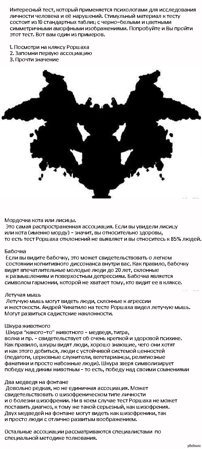 Психологический тест роршаха пройти бесплатно по картинкам онлайн