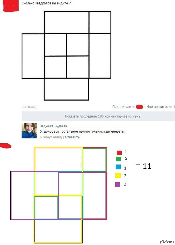 Ответ на сколько квадратов вы видите на картинке