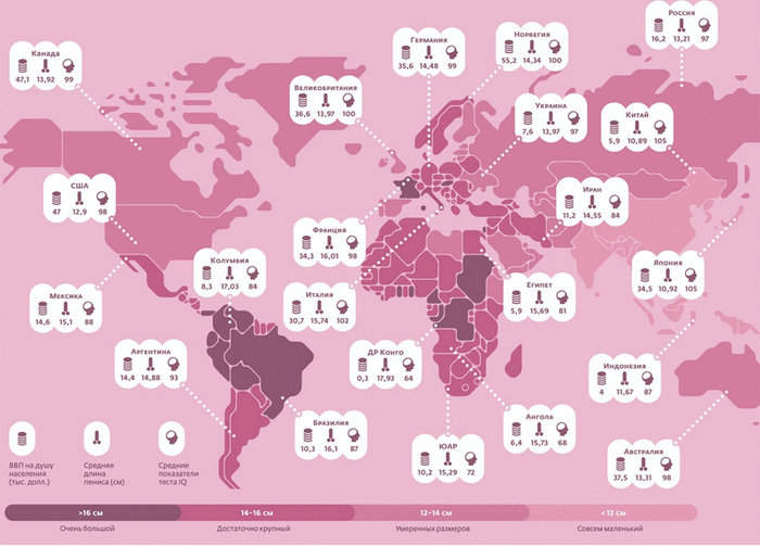 средние показатели экономический, размер и IQ