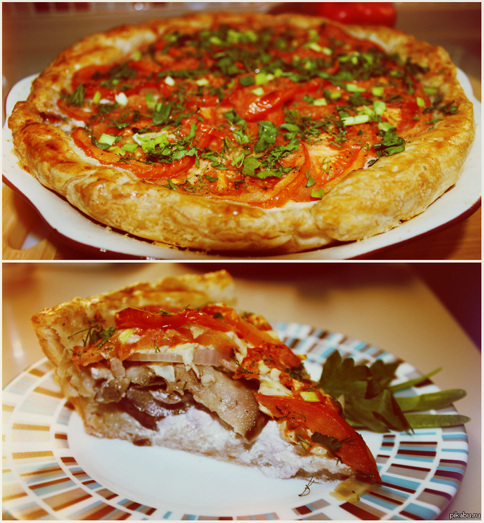 Everyone loves pies, right? - My, Pie, Recipe, Tomatoes, Eggplant, Greenery