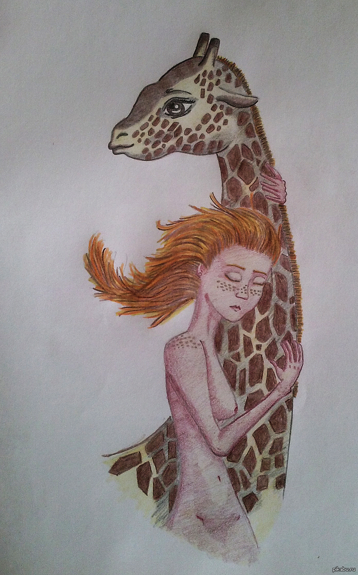 Love for nature. - NSFW, My, Giraffe, Girls, Portrait, Nature, Creation, My
