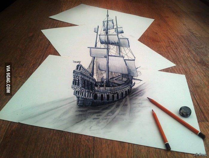 3D рисунок на нескольких листах.