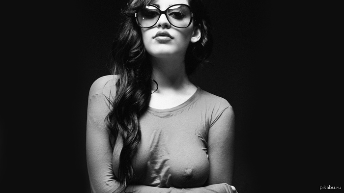 What cool glasses... - NSFW, Girls, Glasses, Black and white, Nipples, Boobs