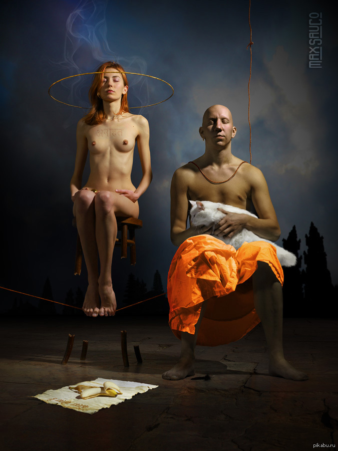 Photosurrealism (Max Sauco) - NSFW, Erotic, cat, The photo, Surrealism, Banana, Naked guy, Redheads