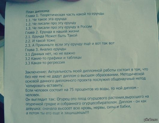 План написания дипломной работы образец для студентов