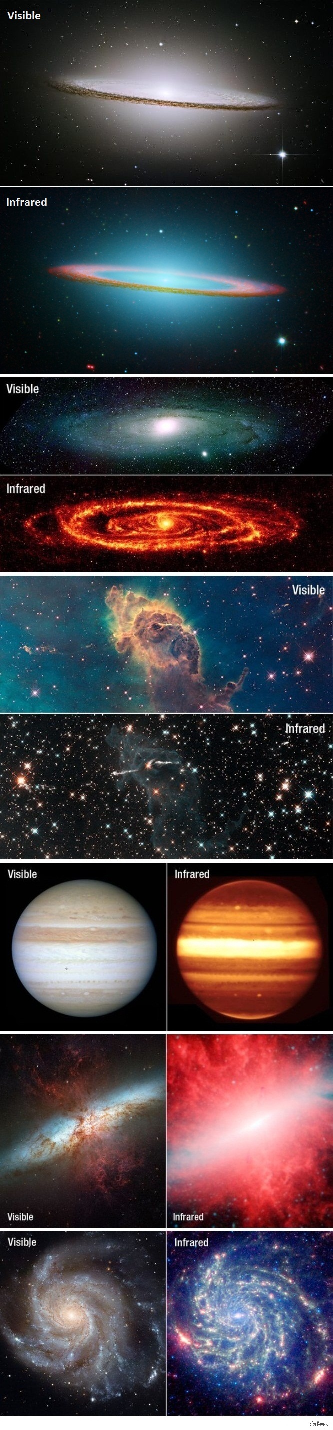 Космические объекты в видимом и в инфракрасном свете | Пикабу