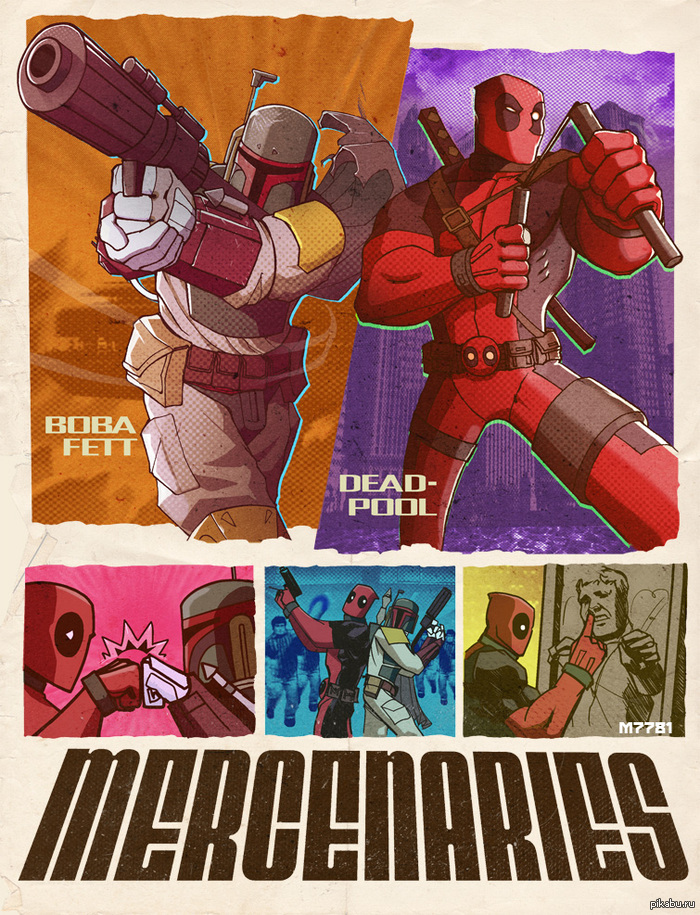 Deadpool and Boba Fett mercenaries