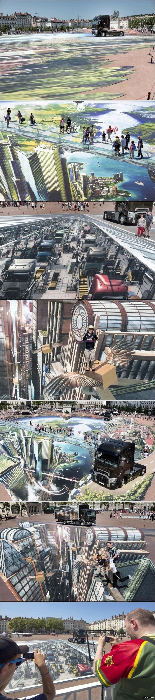 В рамках рекламной компании по запуску новой линии грузовиков Renault французский художник Франсуа Абелане создал самый большой 3D-рисунок