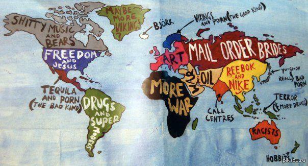 Map of the American division of the world - World map, USA, Humor