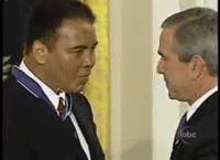 Muhammad Ali at a reception with US President George W. Bush - Mohammed Ali, George Bush, Crazy, GIF