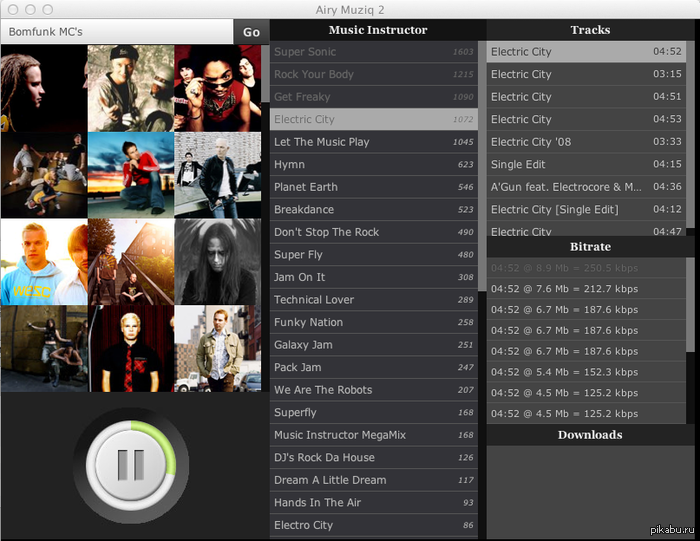 Музыкальный плейер с выбором битрейта и ремиксов