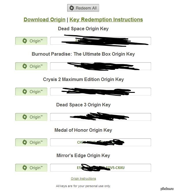 keys of all games on origin and deadspace, burnout and kruzis2 on steam. - My, Keys, Games