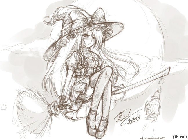 My sketch of Marisa - My, Touhou, Sketch, Anime, Art
