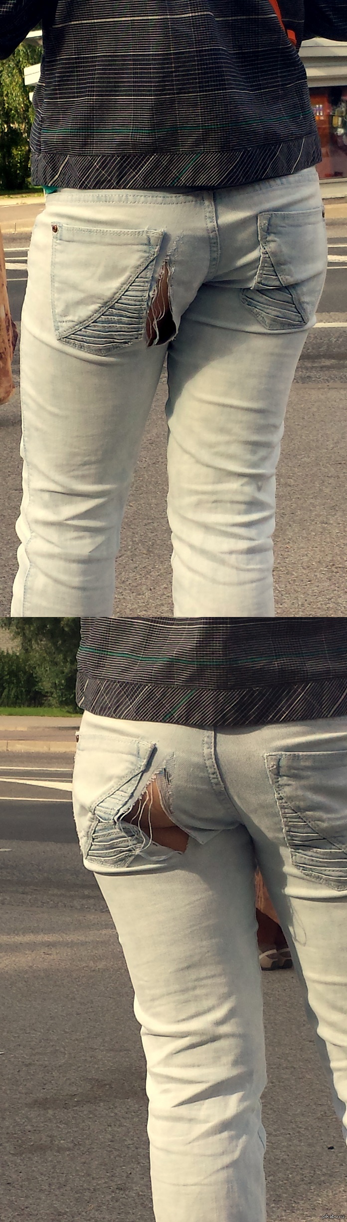 Нет, ну я разные формы разрезов на джинсах видел, но блять...