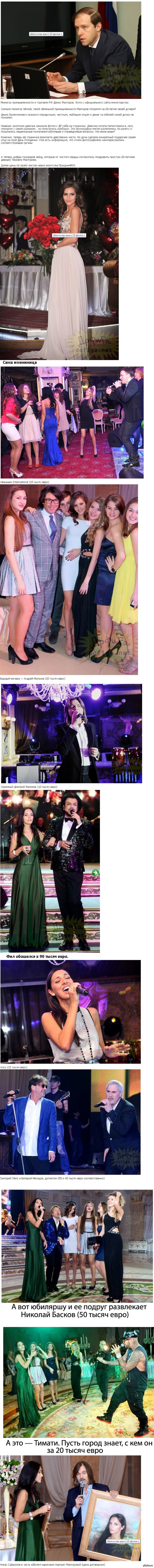 Дочь министра Мантурова отметила день рождения с размахом и заодно подставила своего папашу.