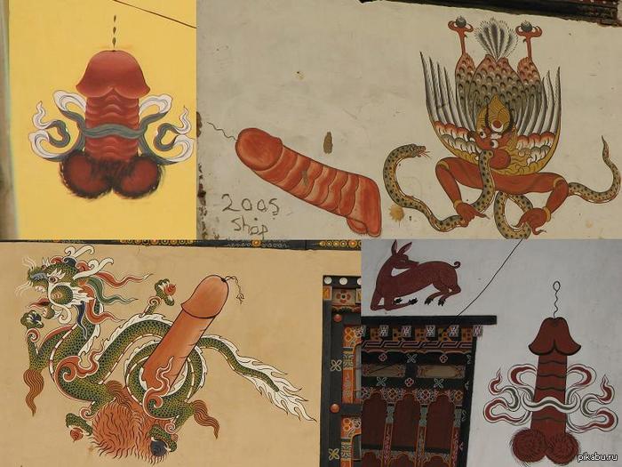 Images of penises as protective amulets on houses. State of Bhutan) - NSFW, Bhutan, Penis, Amulet