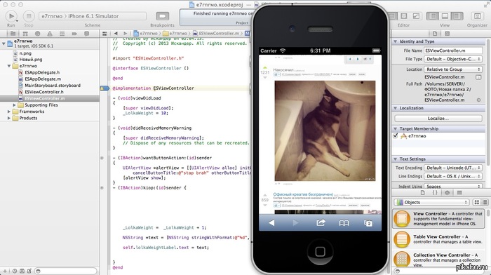 как выглядит пикабу с симулятора iOS в Xcode