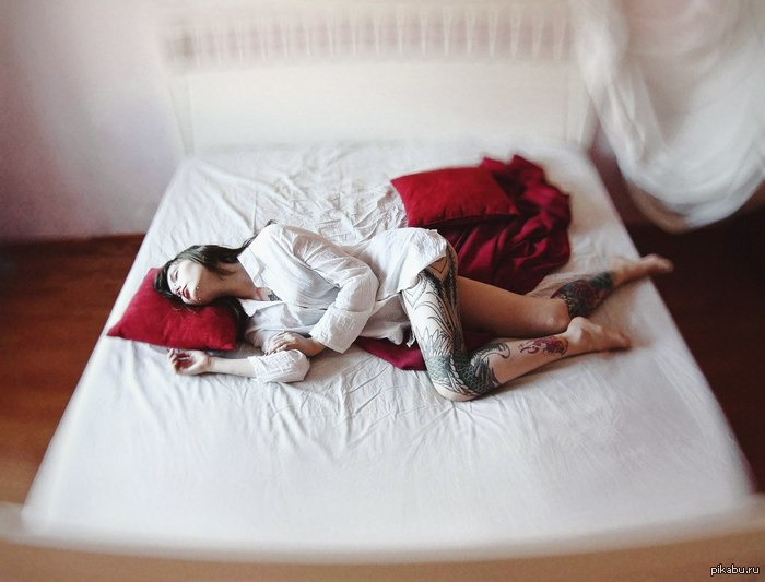 Time to sleep)) - NSFW, Girl with tattoo, Bed