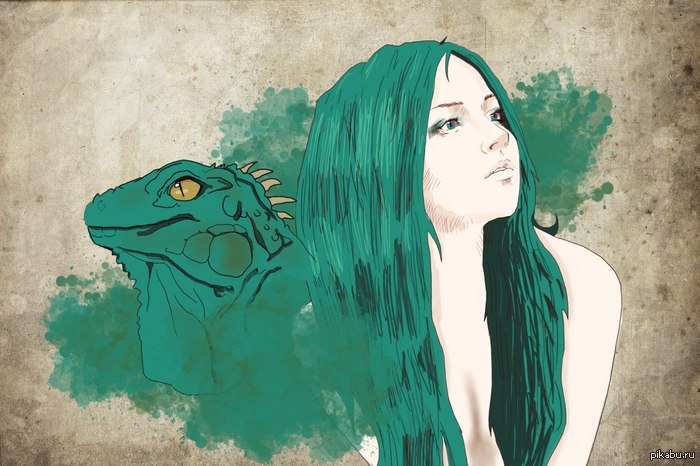 Iguana - NSFW, My, Girls, Iguana, Drawing, Art, Green, Hobby, Nothing to do, Boobs