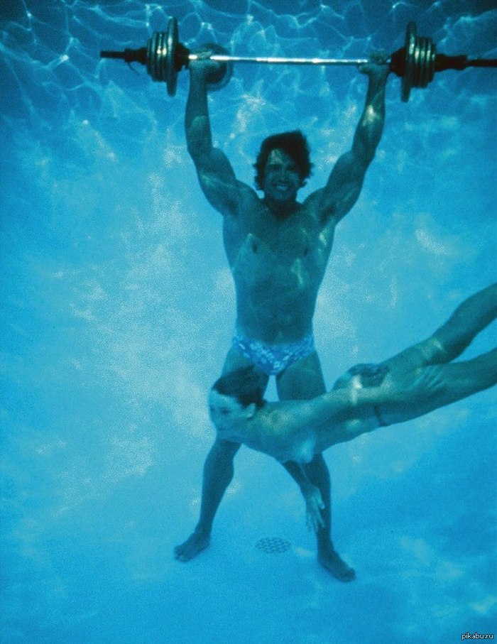 Sublimation - NSFW, Arnold Schwarzenegger, Under the water, Barbell, Topless