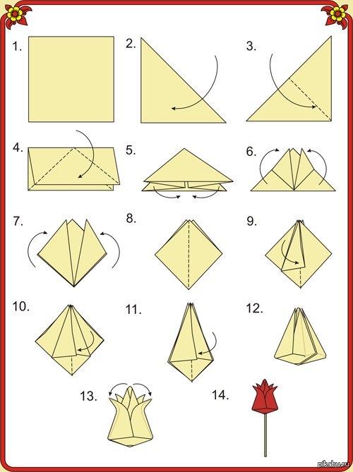 Оригами тюльпан для детей