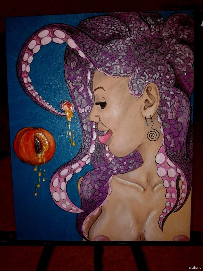 girl painted - NSFW, Painting, Acrylic, Tentacles