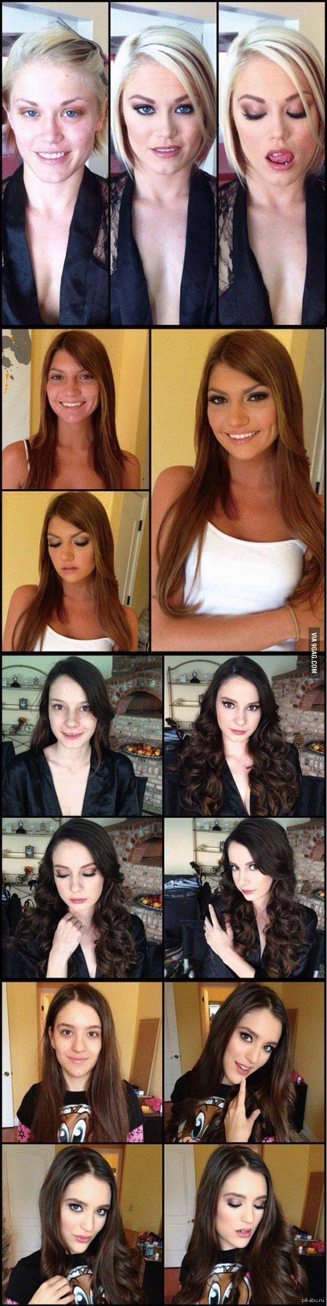 Porn actresses with and without makeup. - NSFW, Porn actress, Makeup, Longpost, Porn Actors and Porn Actresses