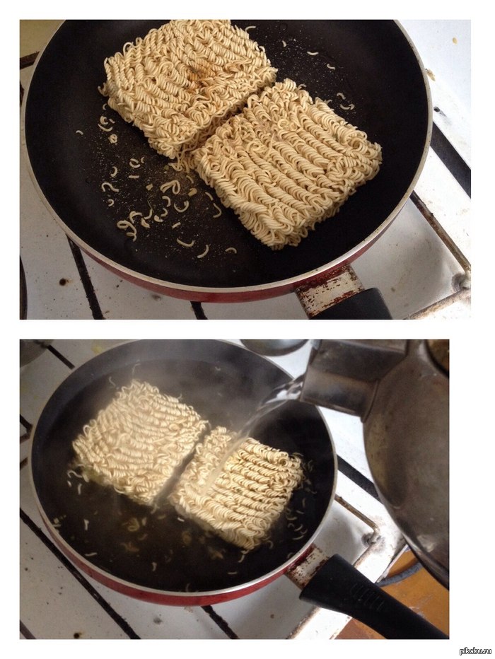 Зашел к другу, у которого сейчас ремонт идет, мы захотели поесть, ничего кроме свободной сковородки найти не смогли