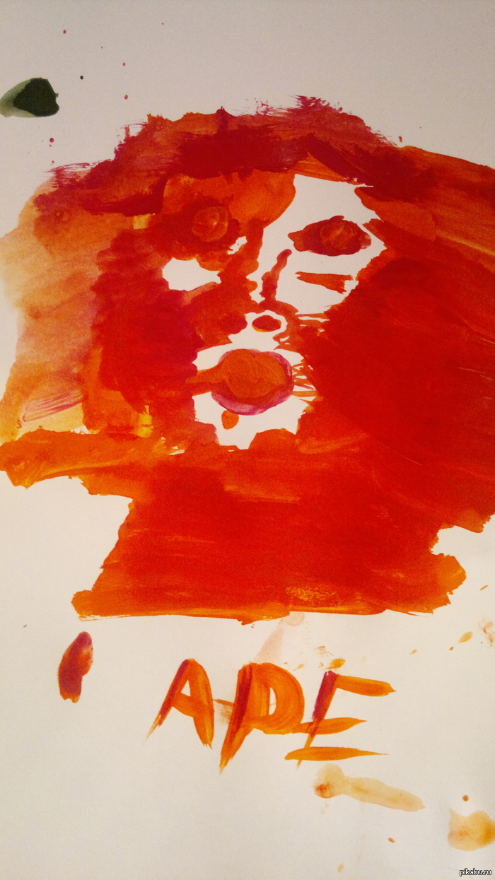 Рисунок дочери. 3 года. Рисовала обезьяну. Подписал я.