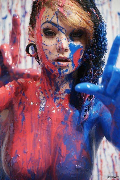 Colorful photography - NSFW, Boobs, Paints, Red, Blue