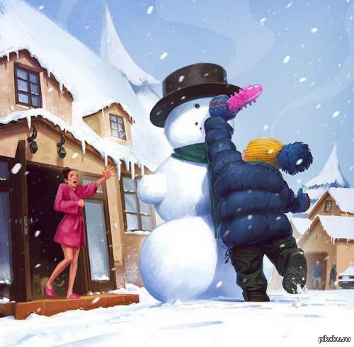 there is a statue - it has a grenade instead of ... - NSFW, Vibrator, Girls, snowman