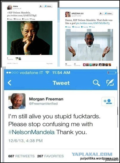 Poor Morgan Freeman - Morgan Freeman, Nelson Mandela, Twitter, Honestly stolen, From the network