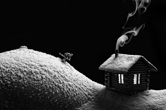 Good night picabu - NSFW, Black and white, House, Skiers, Nipples, Breast