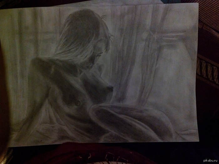 Pencil drawing - NSFW, My, Pencil, Drawing, Breast, Girls