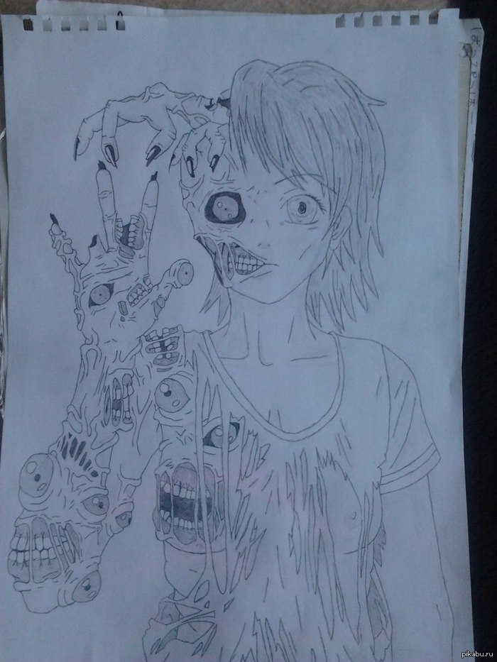 Here's my cutie =^-^= - NSFW, My, Pencil drawing, Girl, Horror