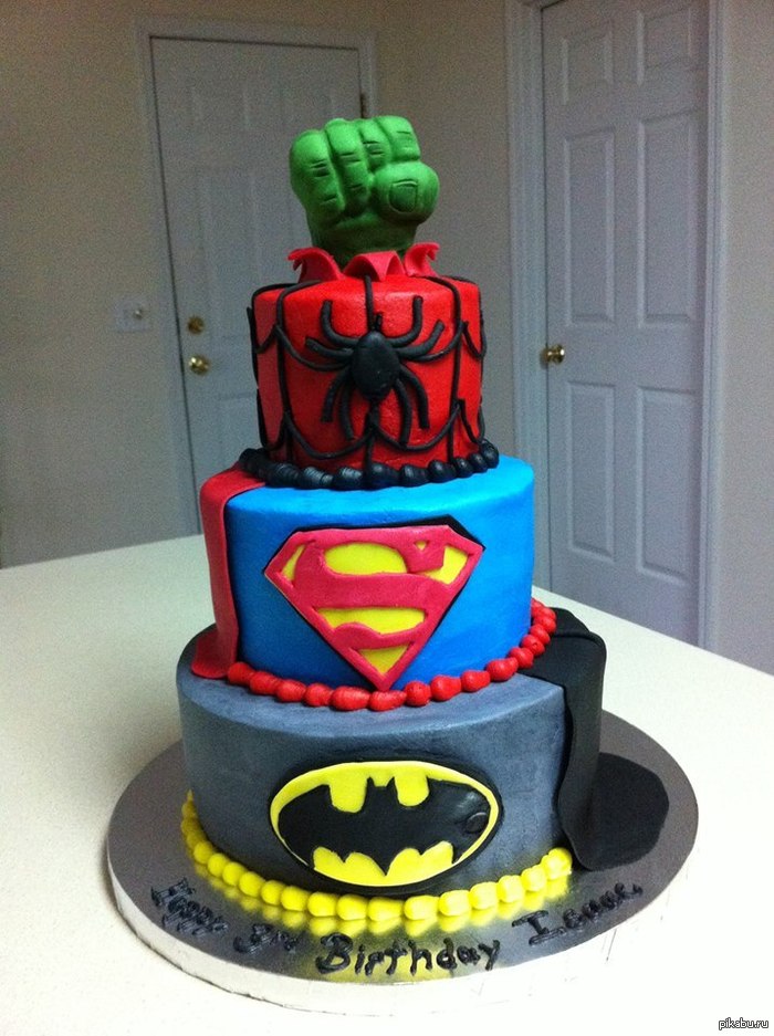 Big super hero cake :D - Cake, Batman, Superman, Superheroes, Hulk