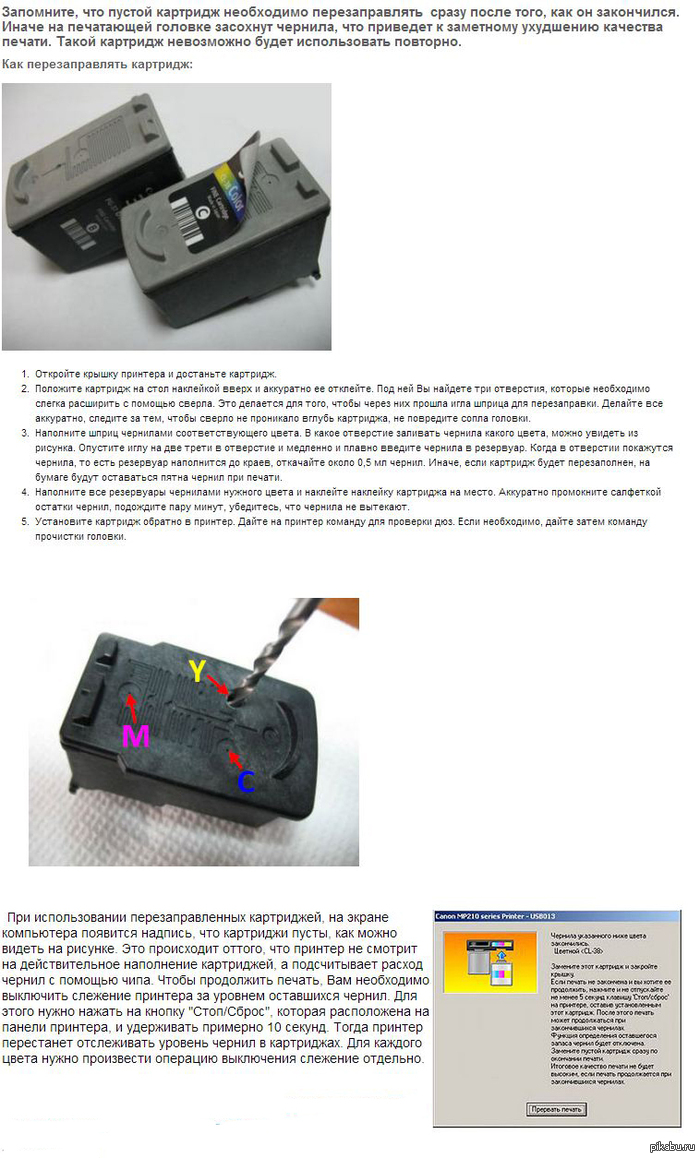 Инструкция по заправке картриджей PG-510/PG-512, CL-511/CL-513 для принтеров Canon: PIXMA MP240/MP260 