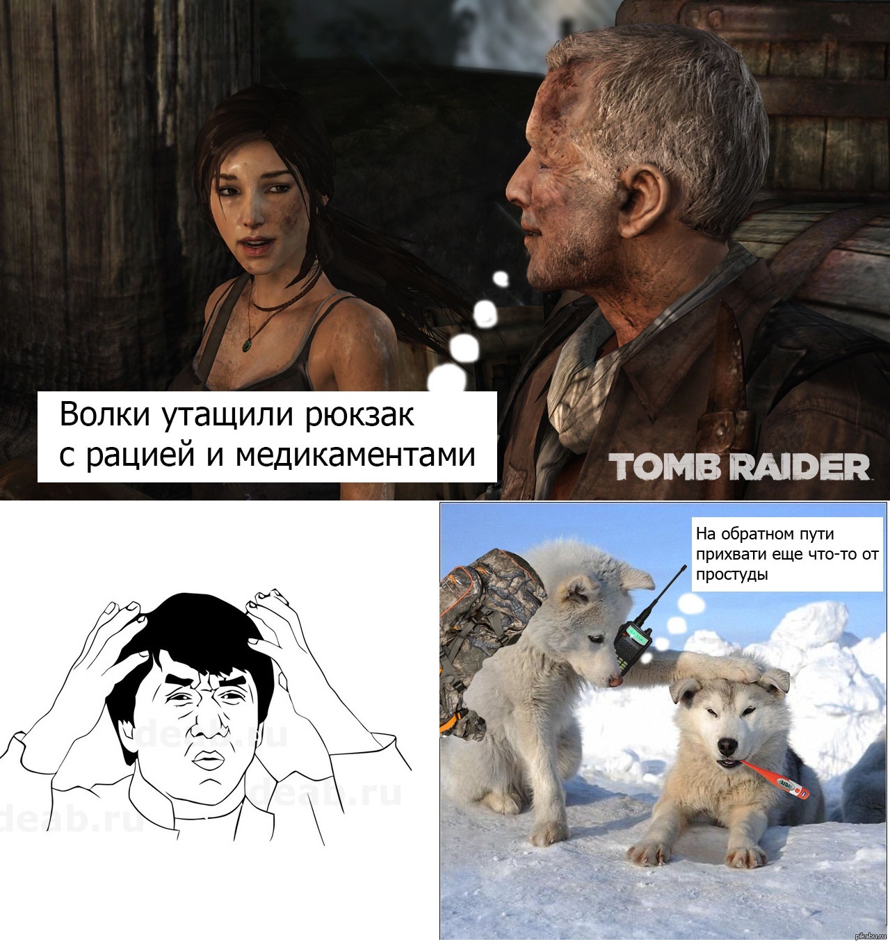 Волки утащили рюкзак с рацией и медикаментами. (с) Tomb Raider | Пикабу