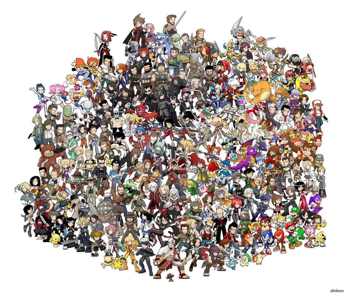 Тут много игр. Много персонажей. Разные персонажи. Персонажи из разных игр. Персы из разных игр.