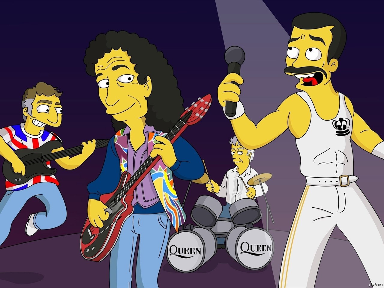 Скачай игру cartoon band. Симпсоны гомер Фредди Меркьюри. Группа Queen в Симпсонах. Симпсоны Фредди Меркури. Симпсоны драг Квин.